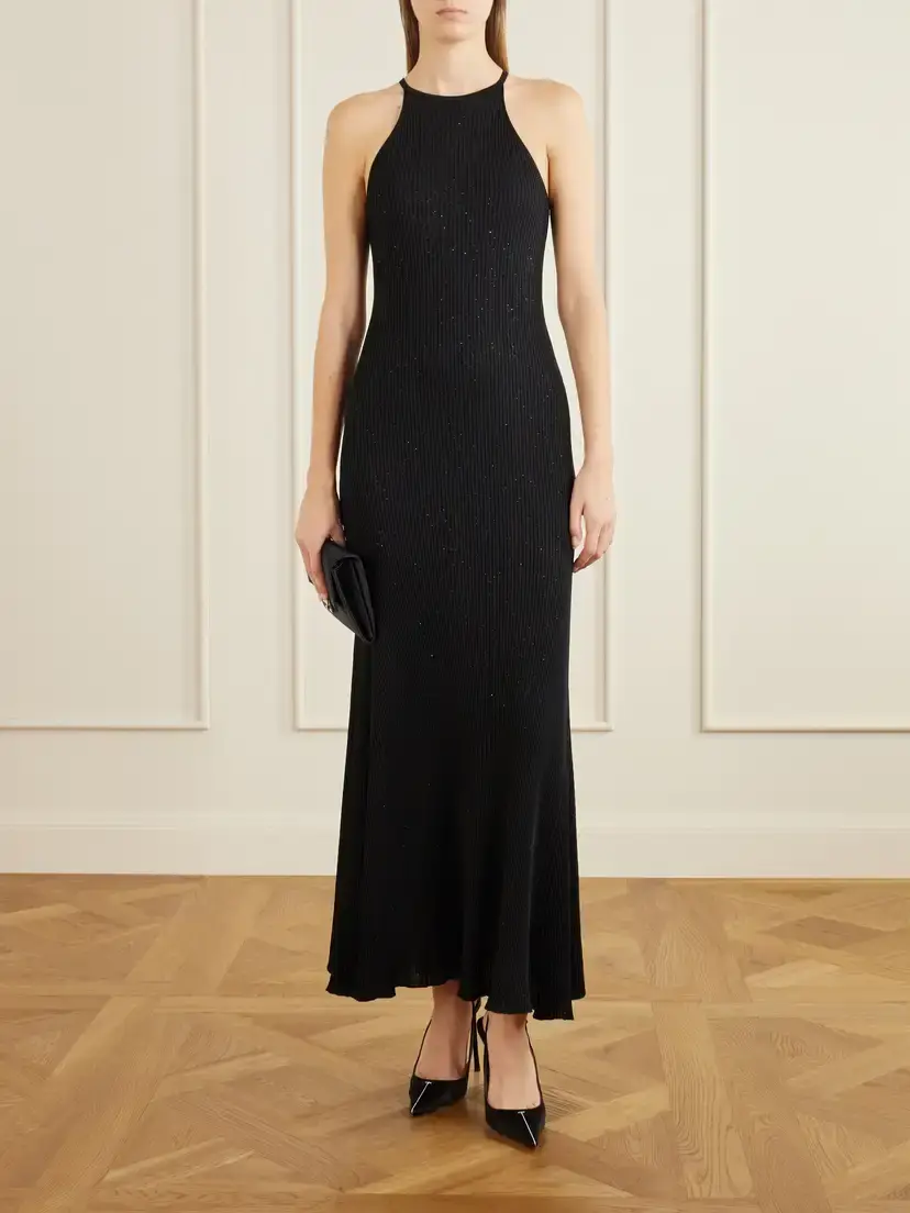 Tom Ford Ribbed Lurex Halterneck Maxi Dress | Thumbnail 2