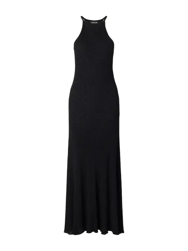 Tom Ford Ribbed Lurex Halterneck Maxi Dress | Image 1 Tom Ford Ribbed Lurex Halterneck Maxi Dress | Image 1