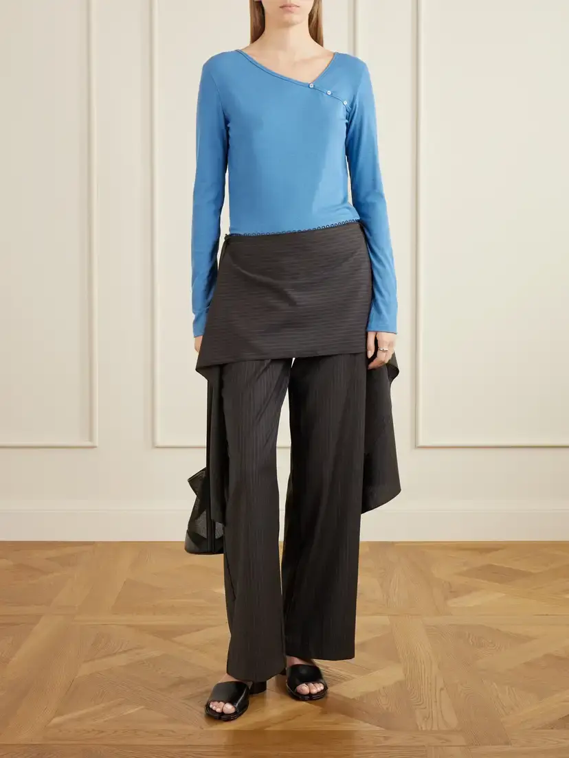 Deiji Studios Button-detail Ribbed Lyocell And Wool-blend T-shirt | Thumbnail 2