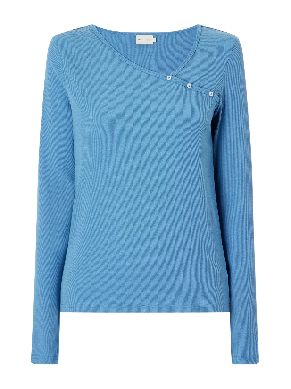 Button-detail Ribbed Lyocell And Wool-blend T-shirt - Blue Button-detail Ribbed Lyocell And Wool-blend T-shirt - Blue