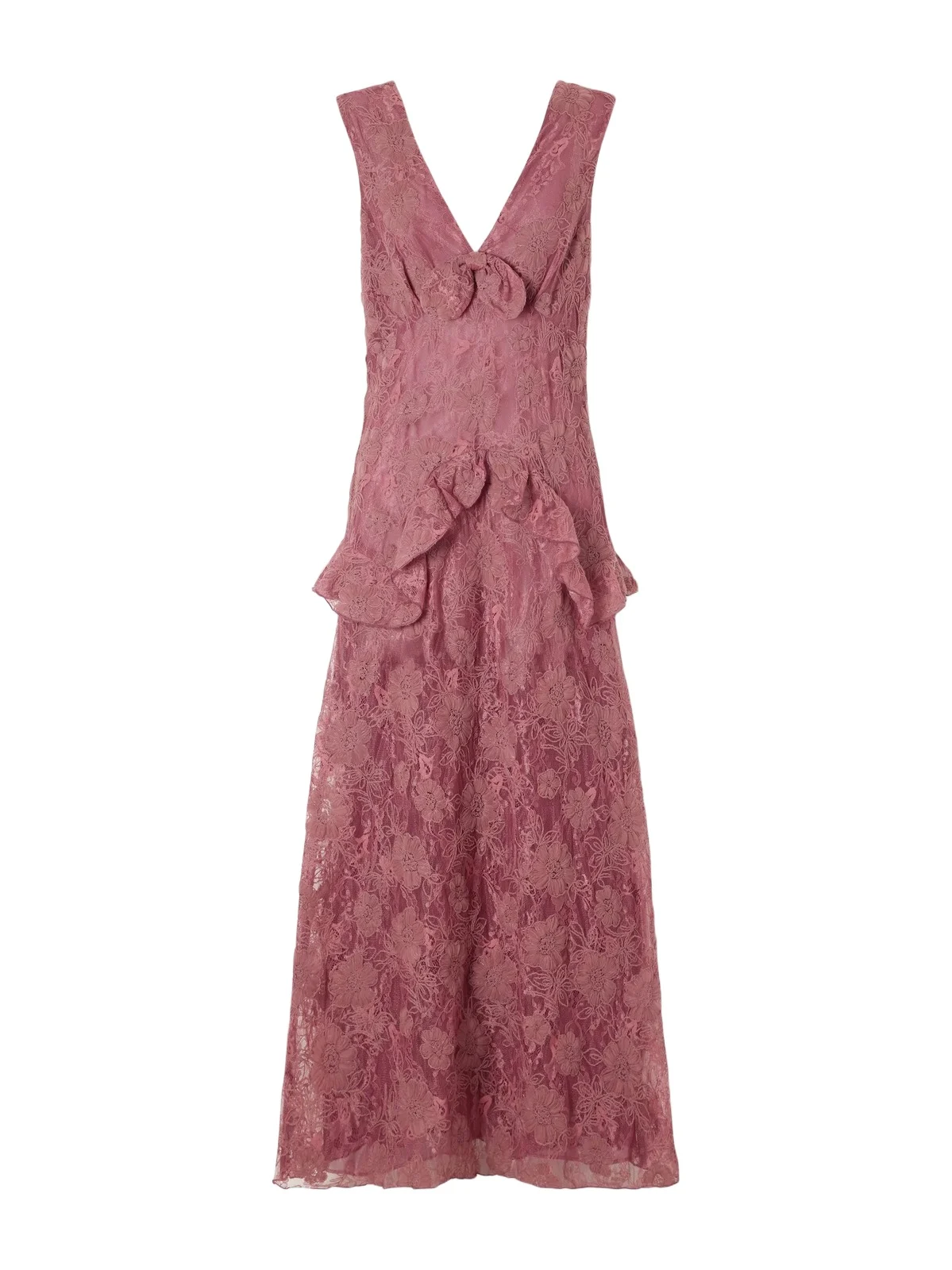 Bow-detail Lace-embroidered Midi Dress Bow-detail Lace-embroidered Midi Dress
