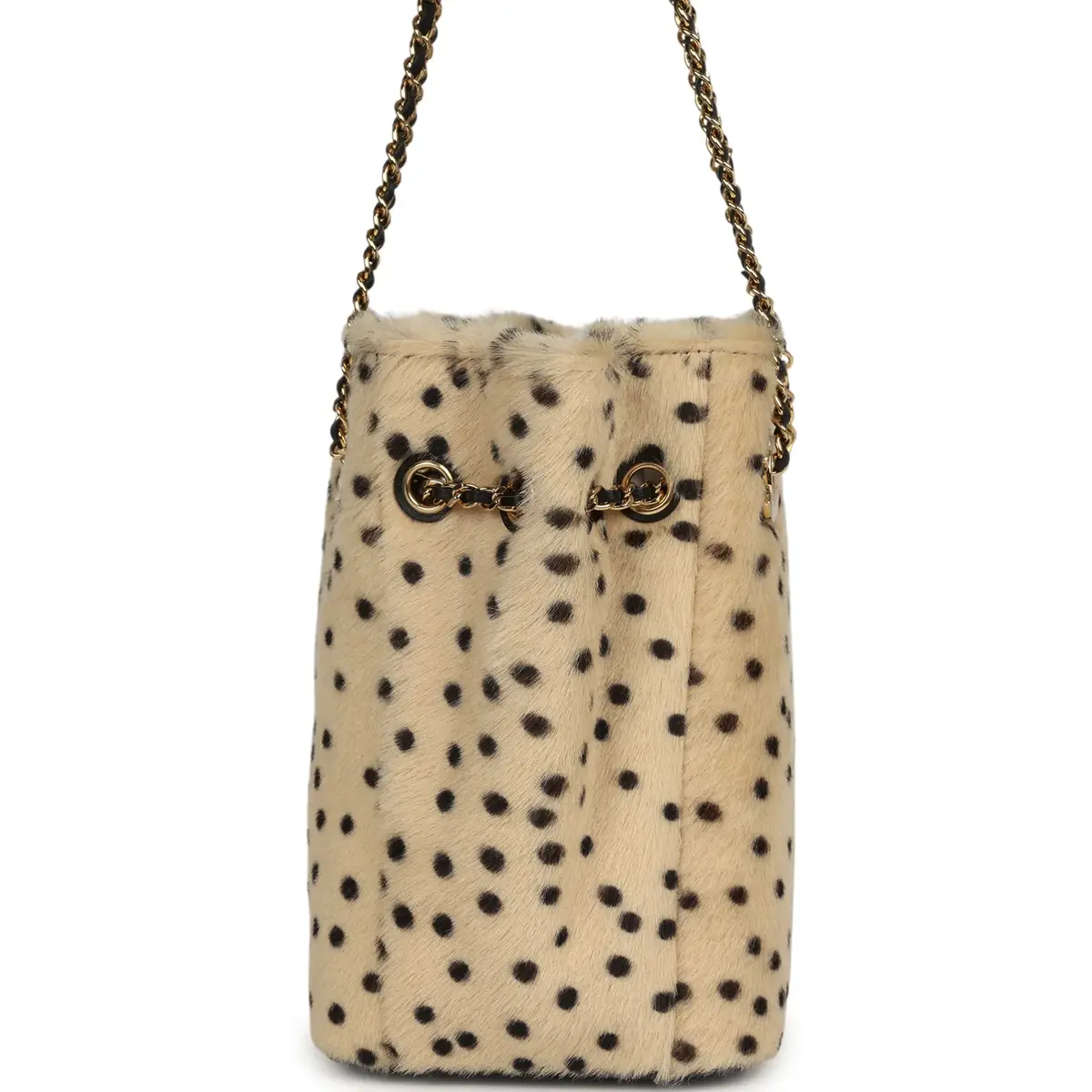 Chanel Chanel Mini "Cheetah Print" Bucket Bag with Chain Light Beige Calf Hair and Black Lambskin Gold Hardware | Thumbnail 3 Chanel Chanel Mini "Cheetah Print" Bucket Bag with Chain Light Beige Calf Hair and Black Lambskin Gold Hardware | Thumbnail 3