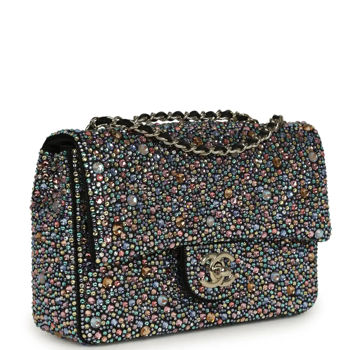 Chanel Chanel Mini Bedazzled Classic Rectangular Flap Bag Multicolor Crystals, Black Fabric Light Gold Hardware | Thumbnail 2
