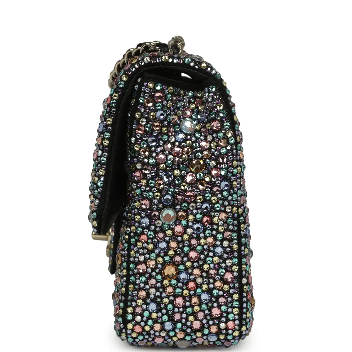 Chanel Chanel Mini Bedazzled Classic Rectangular Flap Bag Multicolor Crystals, Black Fabric Light Gold Hardware | Thumbnail 3