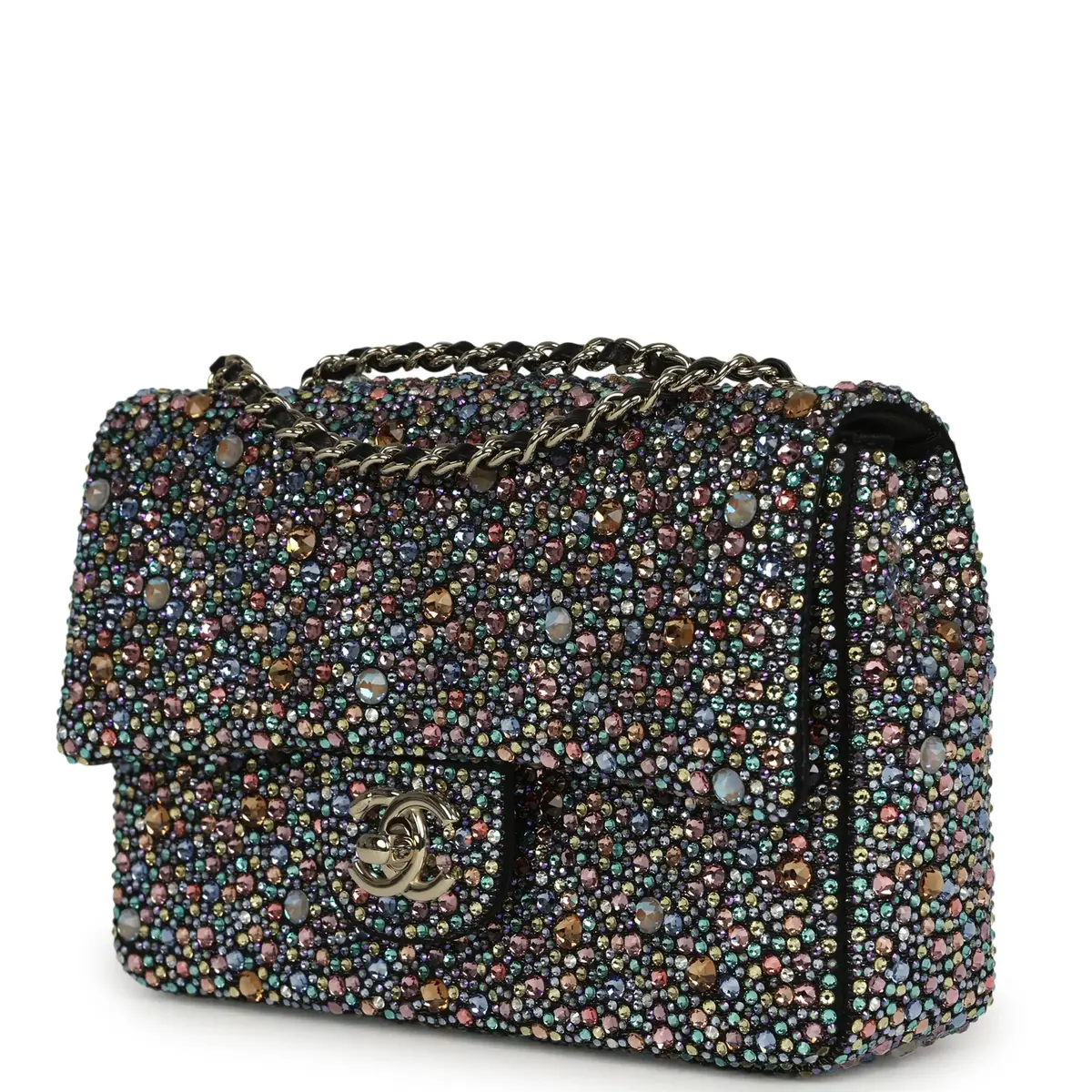 Chanel Chanel Mini Bedazzled Classic Rectangular Flap Bag Multicolor Crystals, Black Fabric Light Gold Hardware | Thumbnail 5