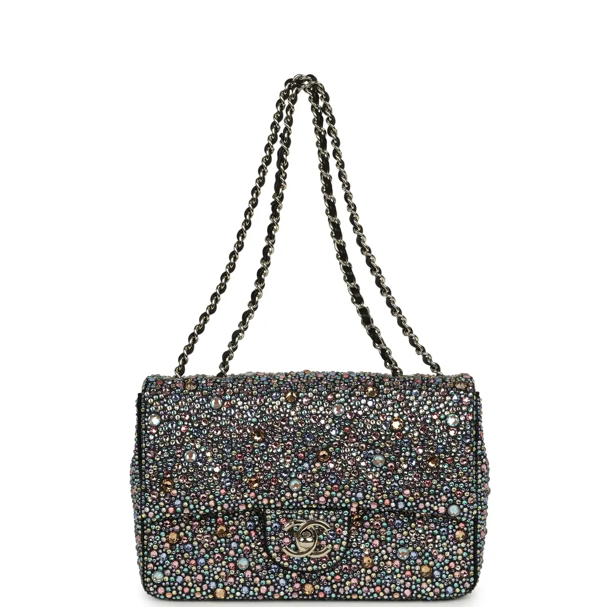 Chanel Chanel Mini Bedazzled Classic Rectangular Flap Bag Multicolor Crystals, Black Fabric Light Gold Hardware | Thumbnail 7
