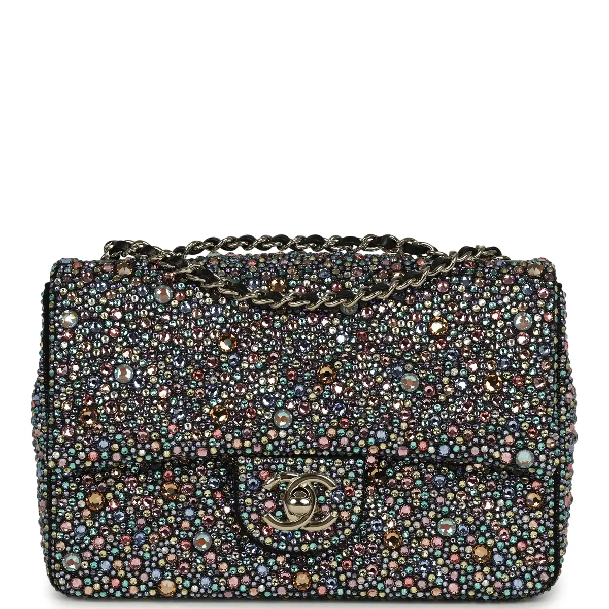 Chanel Mini Bedazzled Classic Rectangular Flap Bag Multicolor Crystals, Black Fabric Light Gold Hardware Chanel Mini Bedazzled Classic Rectangular Flap Bag Multicolor Crystals, Black Fabric Light Gold Hardware