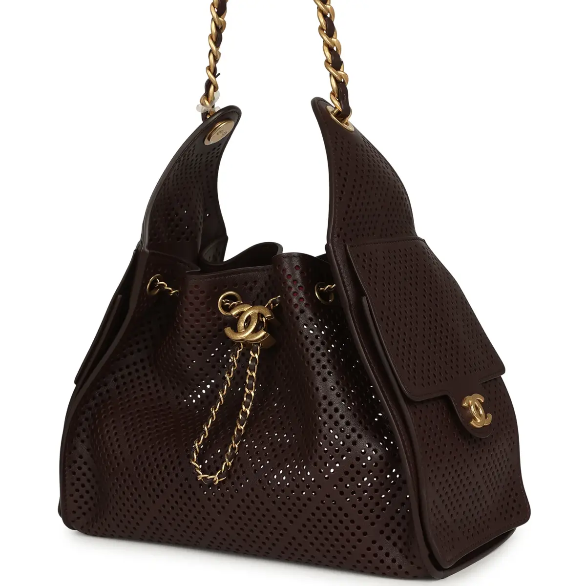 Chanel Chanel Small 25 Hobo Bag Dark Brown Perforated Calfskin Antique Gold Hardware | Thumbnail 5 Chanel Chanel Small 25 Hobo Bag Dark Brown Perforated Calfskin Antique Gold Hardware | Thumbnail 5