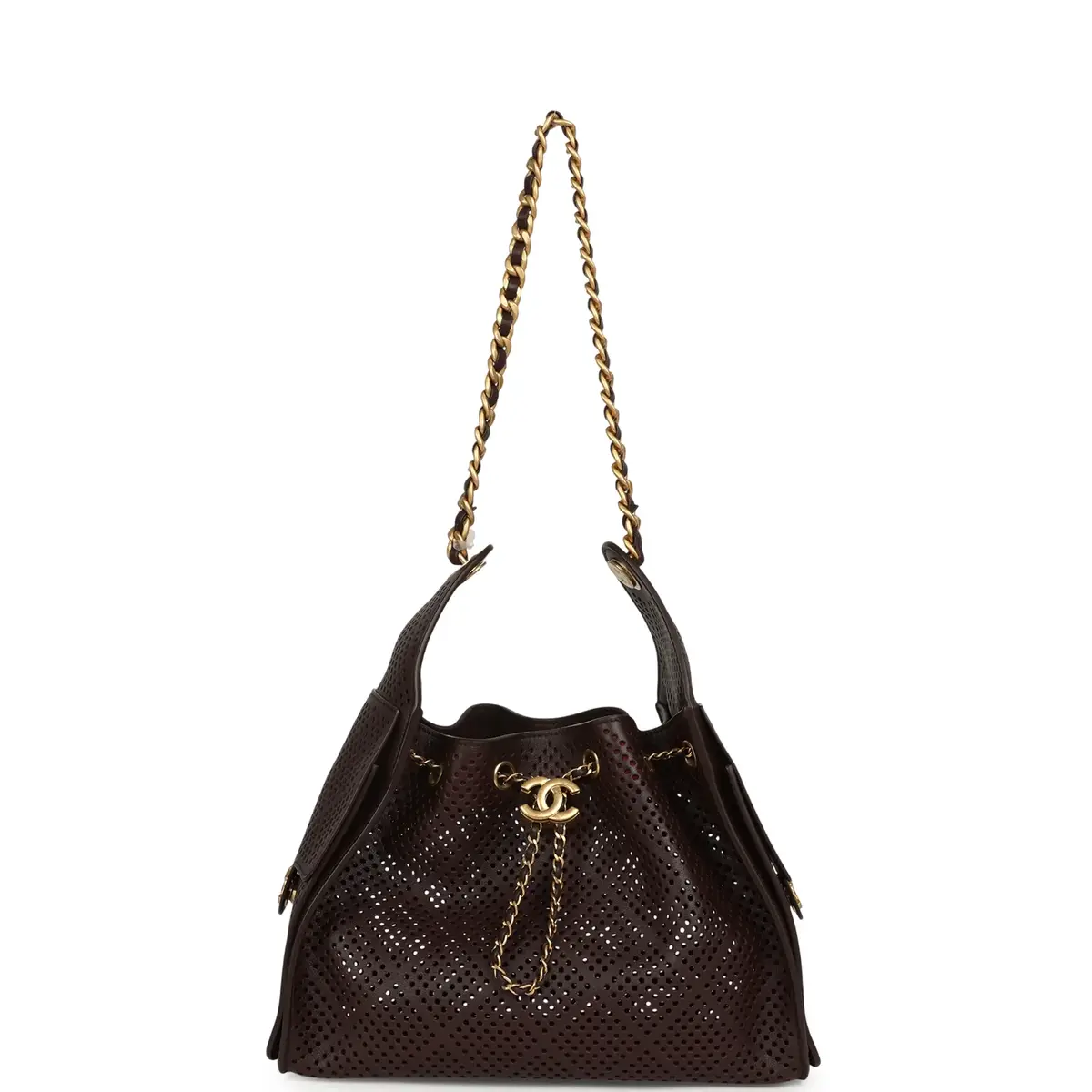 Chanel Chanel Small 25 Hobo Bag Dark Brown Perforated Calfskin Antique Gold Hardware | Thumbnail 6 Chanel Chanel Small 25 Hobo Bag Dark Brown Perforated Calfskin Antique Gold Hardware | Thumbnail 6