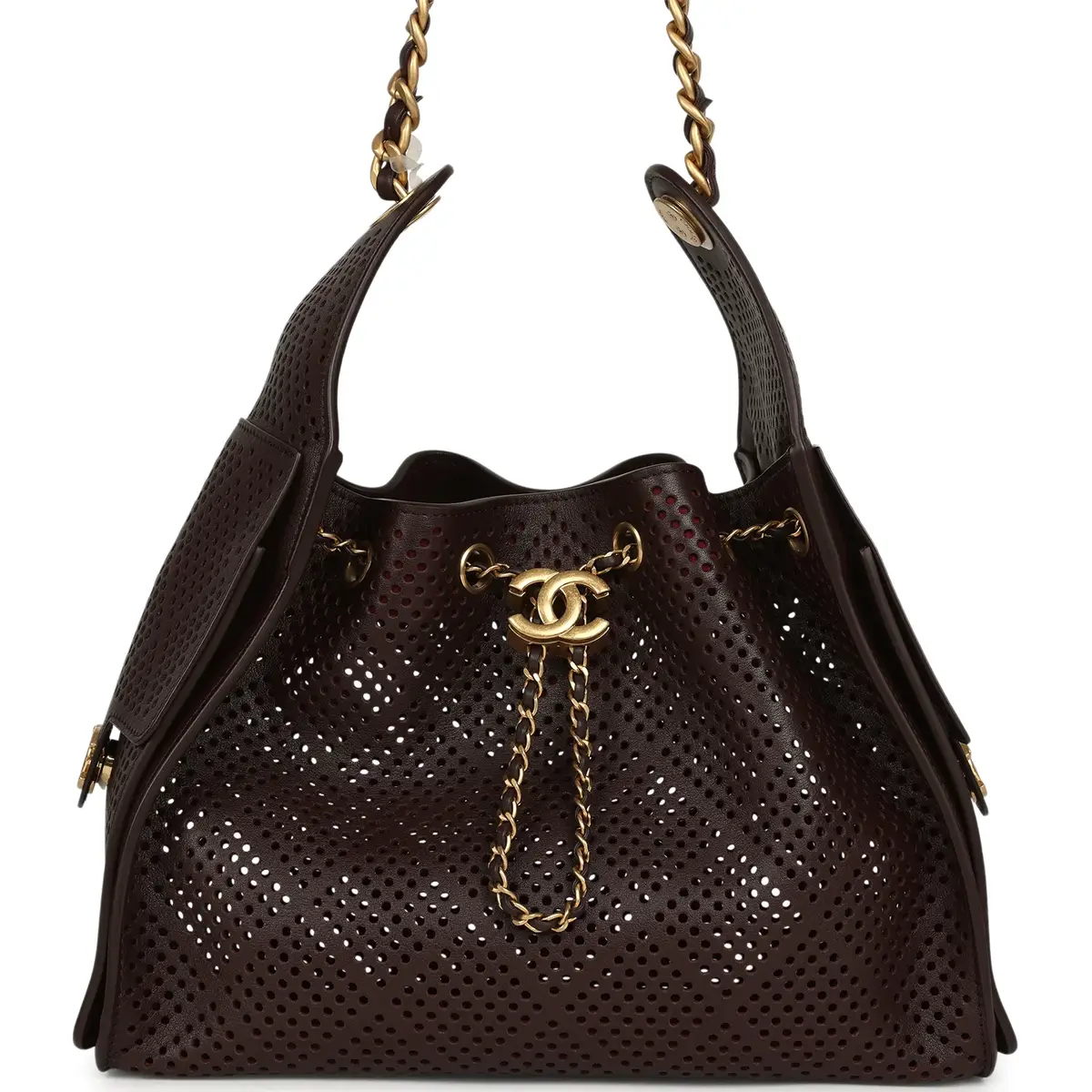 Chanel Chanel Small 25 Hobo Bag Dark Brown Perforated Calfskin Antique Gold Hardware | Image 1 Chanel Chanel Small 25 Hobo Bag Dark Brown Perforated Calfskin Antique Gold Hardware | Image 1