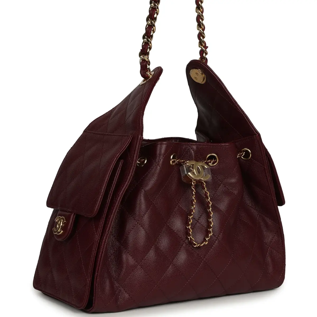 Chanel Chanel Small 25 Hobo Bag Dark Burgundy Shiny Caviar Gold Hardware | Thumbnail 2