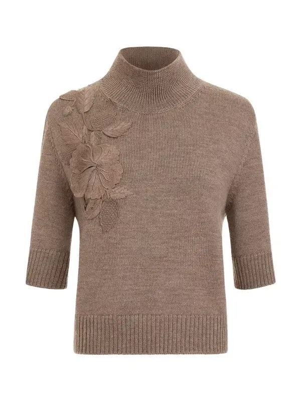 Hibiscus Embroidered Knit Pullover