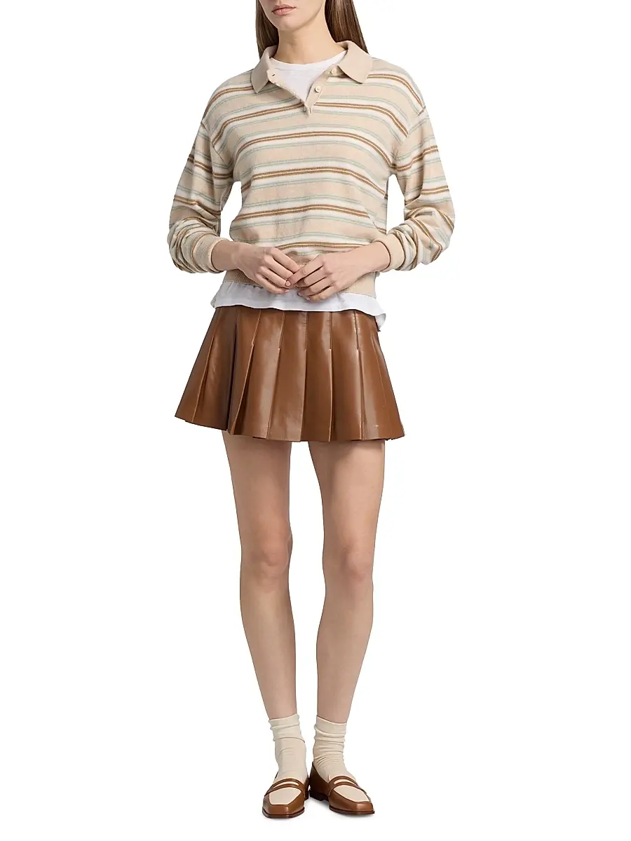 Guest In Residence Women's Collegiate-Striped Cashmere Polo Shirt | Thumbnail 2 Guest In Residence Women's Collegiate-Striped Cashmere Polo Shirt | Thumbnail 2