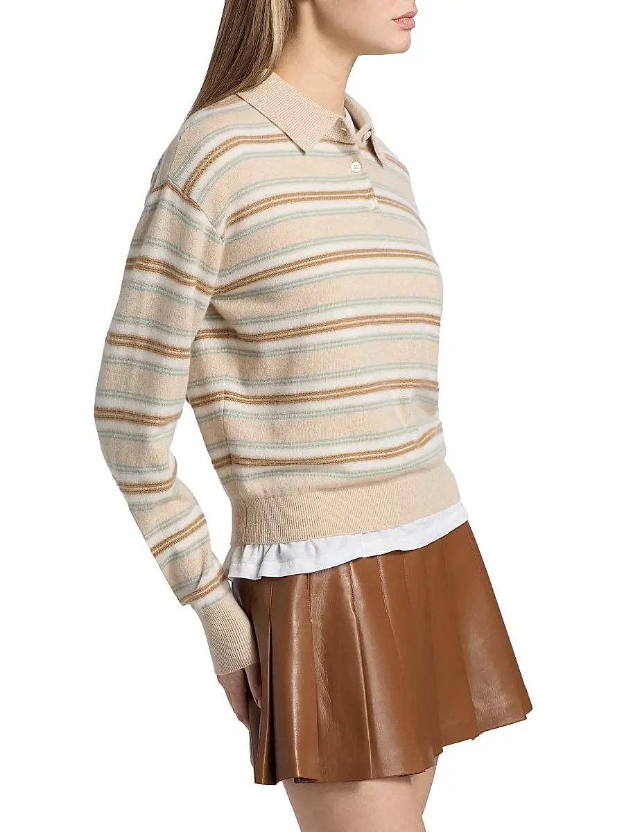 Guest In Residence Women's Collegiate-Striped Cashmere Polo Shirt | Thumbnail 4 Guest In Residence Women's Collegiate-Striped Cashmere Polo Shirt | Thumbnail 4