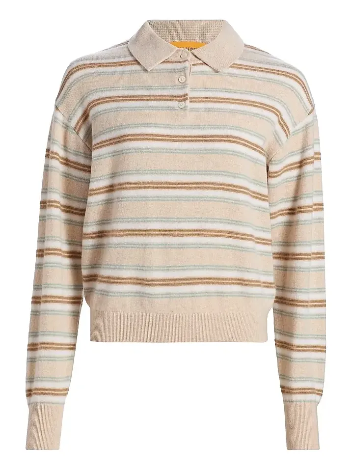 Women's Collegiate-Striped Cashmere Polo Shirt
