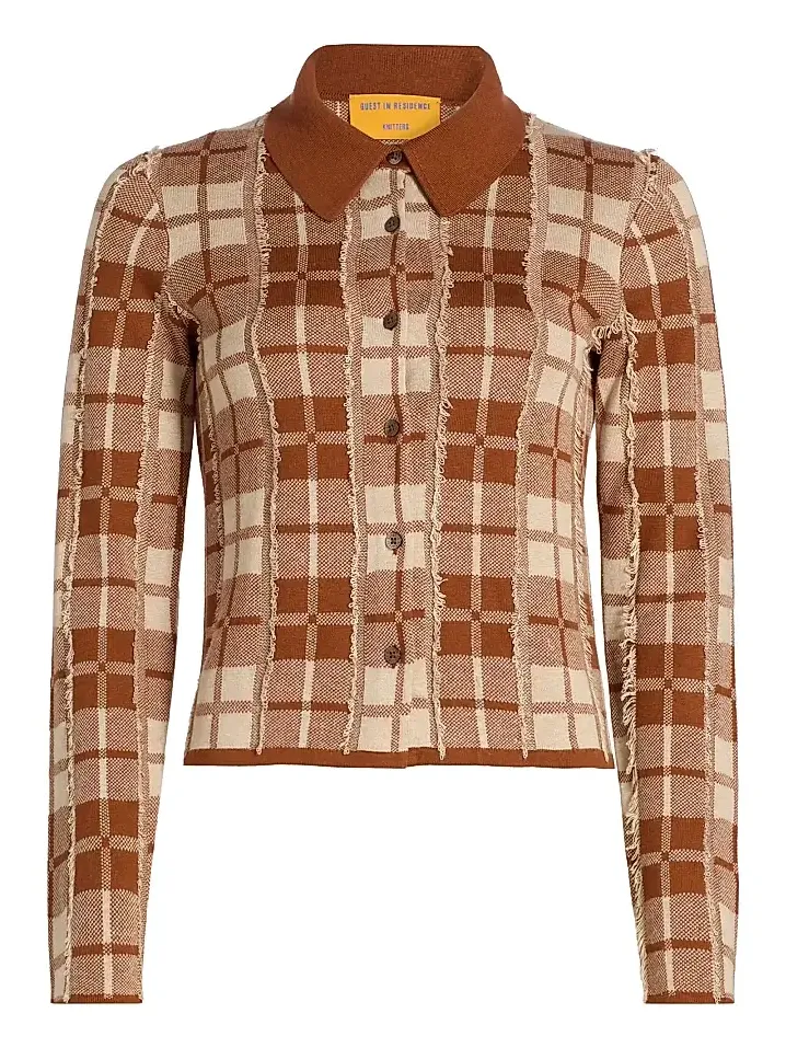 Women's Fringe Plaid Silk-Linen Shirt