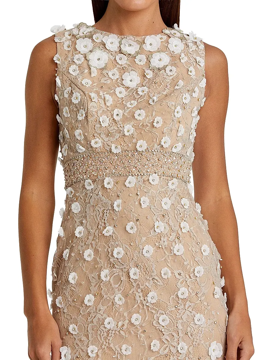 Mac Duggal Women's Floral-Appliqué Sleeveless Cocktail Dress | Thumbnail 3 Mac Duggal Women's Floral-Appliqué Sleeveless Cocktail Dress | Thumbnail 3
