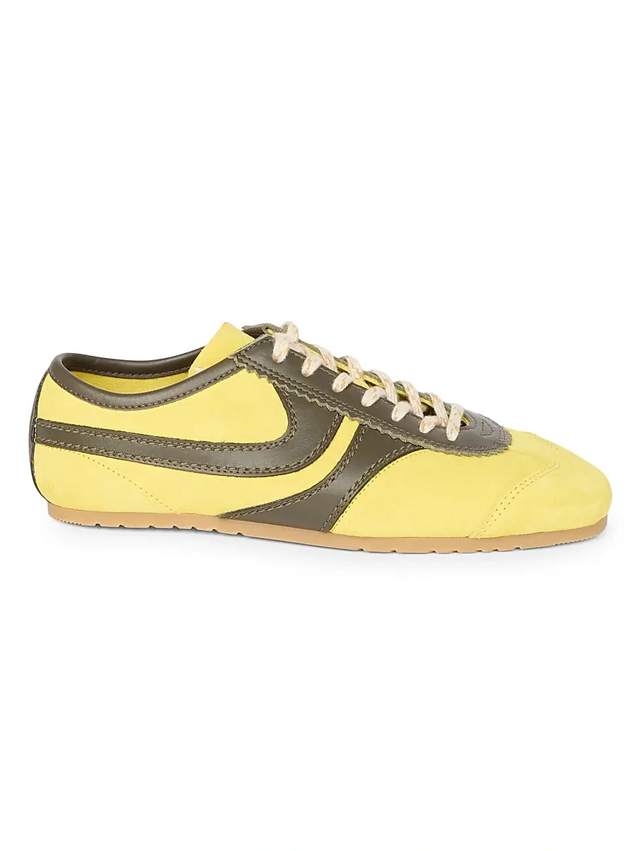 Dries Van Noten Women's Suede & Leather Low-Top Sneakers - Yellow - Size 11 | Image 1 Dries Van Noten Women's Suede & Leather Low-Top Sneakers - Yellow - Size 11 | Image 1