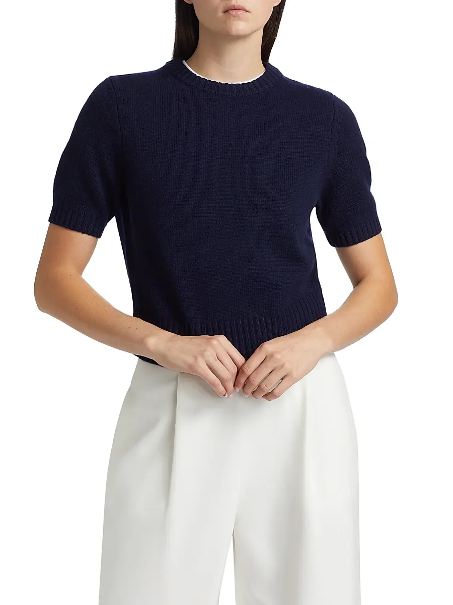 Toccin Women's Elsie Wool-Cashmere Short-Sleeve Sweater - Navy | Thumbnail 3 Toccin Women's Elsie Wool-Cashmere Short-Sleeve Sweater - Navy | Thumbnail 3