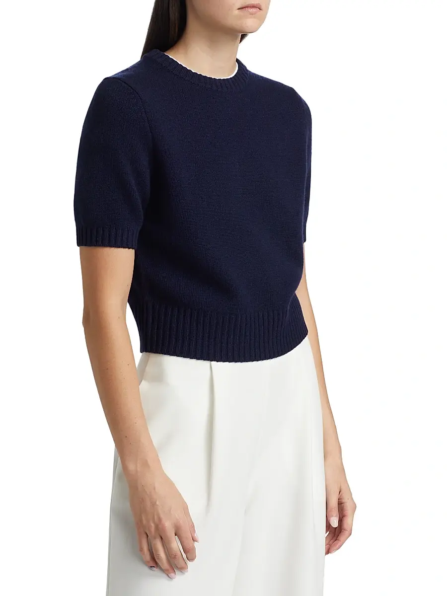 Toccin Women's Elsie Wool-Cashmere Short-Sleeve Sweater - Navy | Thumbnail 4 Toccin Women's Elsie Wool-Cashmere Short-Sleeve Sweater - Navy | Thumbnail 4