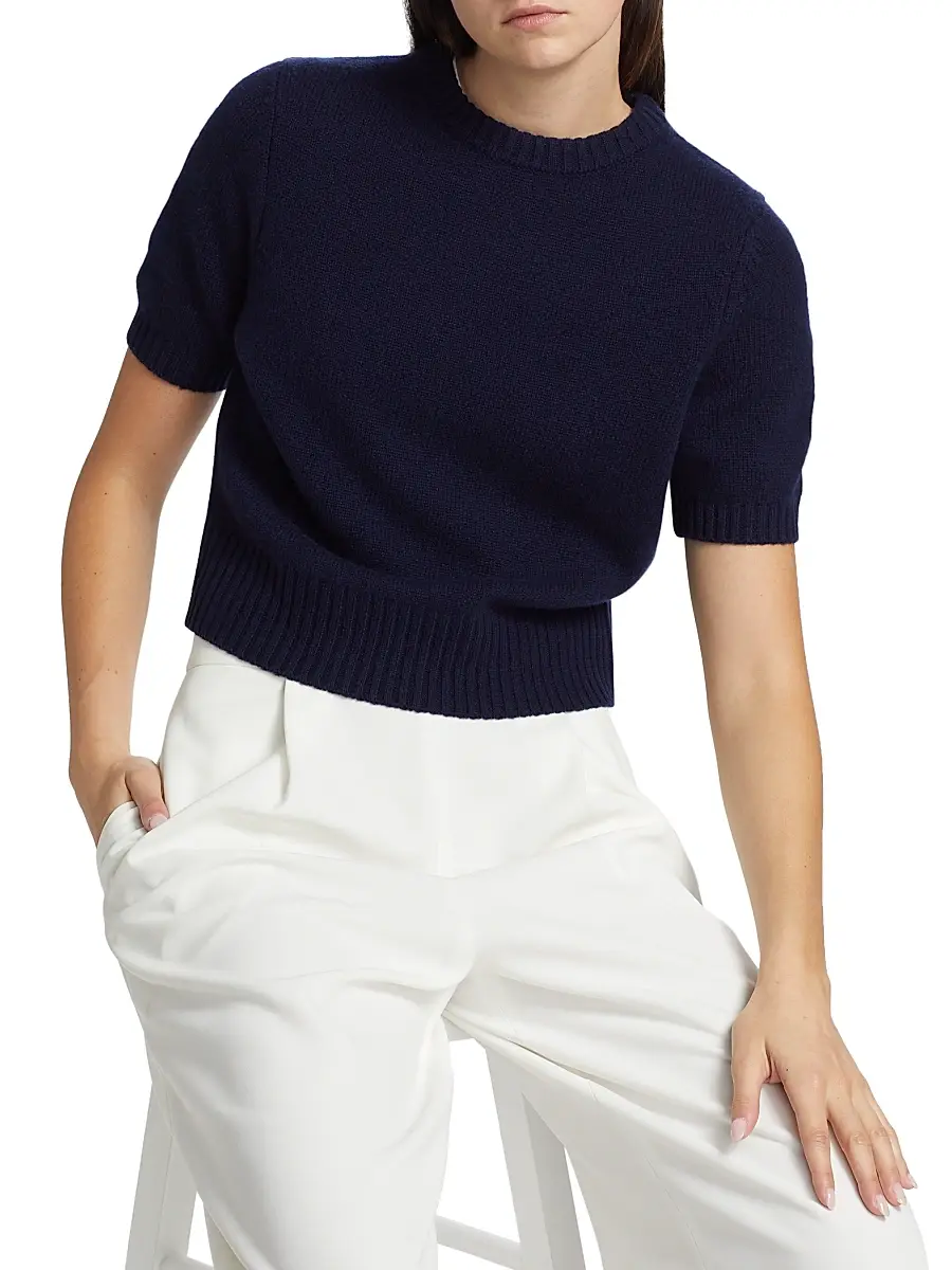 Toccin Women's Elsie Wool-Cashmere Short-Sleeve Sweater - Navy | Thumbnail 6 Toccin Women's Elsie Wool-Cashmere Short-Sleeve Sweater - Navy | Thumbnail 6