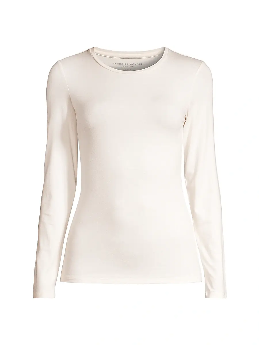 Majestic Filatures Women's Soft Touch Long-Sleeve Top - Cream | Image 1 Majestic Filatures Women's Soft Touch Long-Sleeve Top - Cream | Image 1