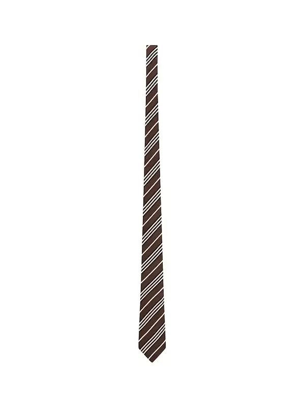 Saint Laurent Men's Striped Tie in Silk - Brown Ivory