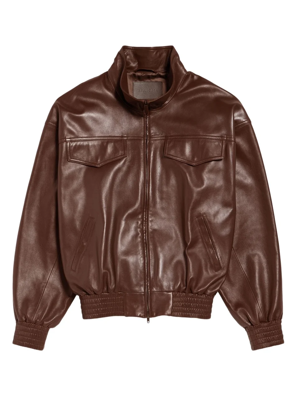 Balenciaga Men's High Collar Leather Bomber Jacket
