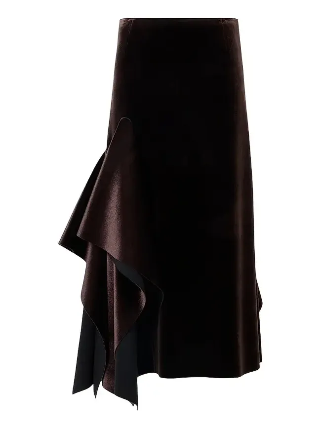 Women's Velvet Neoprene Asymmetric Midi Skirt Women's Velvet Neoprene Asymmetric Midi Skirt
