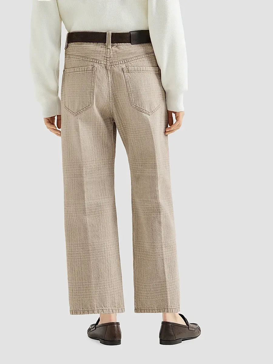 Brunello Cucinelli Women's Prince of Wales Denim Contemporary Square Trousers with Monili - Sand | Thumbnail 4 Brunello Cucinelli Women's Prince of Wales Denim Contemporary Square Trousers with Monili - Sand | Thumbnail 4