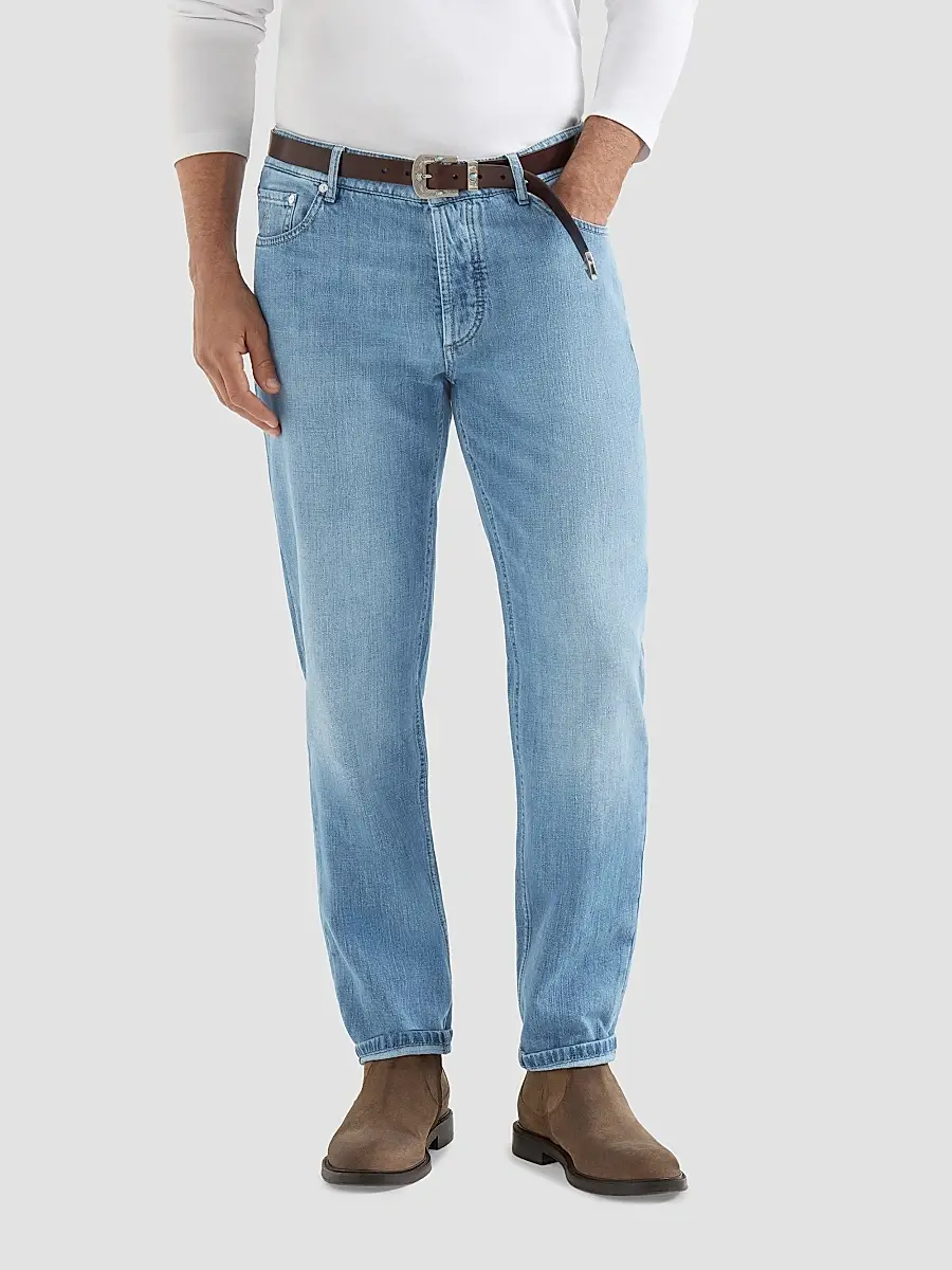 Brunello Cucinelli Men's Lightweight Denim Traditional Fit Five-Pocket Jeans | Thumbnail 2 Brunello Cucinelli Men's Lightweight Denim Traditional Fit Five-Pocket Jeans | Thumbnail 2