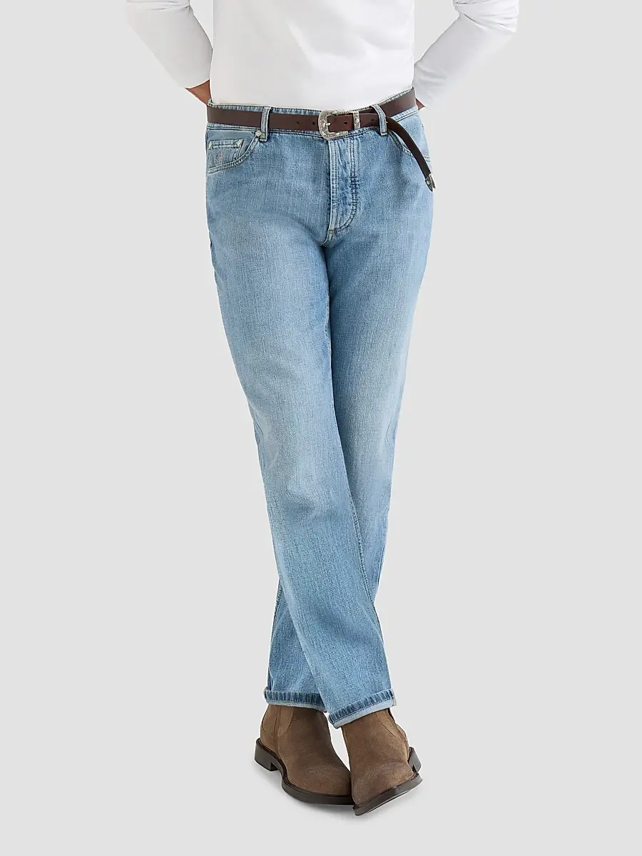 Brunello Cucinelli Men's Lightweight Denim Traditional Fit Five-Pocket Jeans | Thumbnail 4 Brunello Cucinelli Men's Lightweight Denim Traditional Fit Five-Pocket Jeans | Thumbnail 4