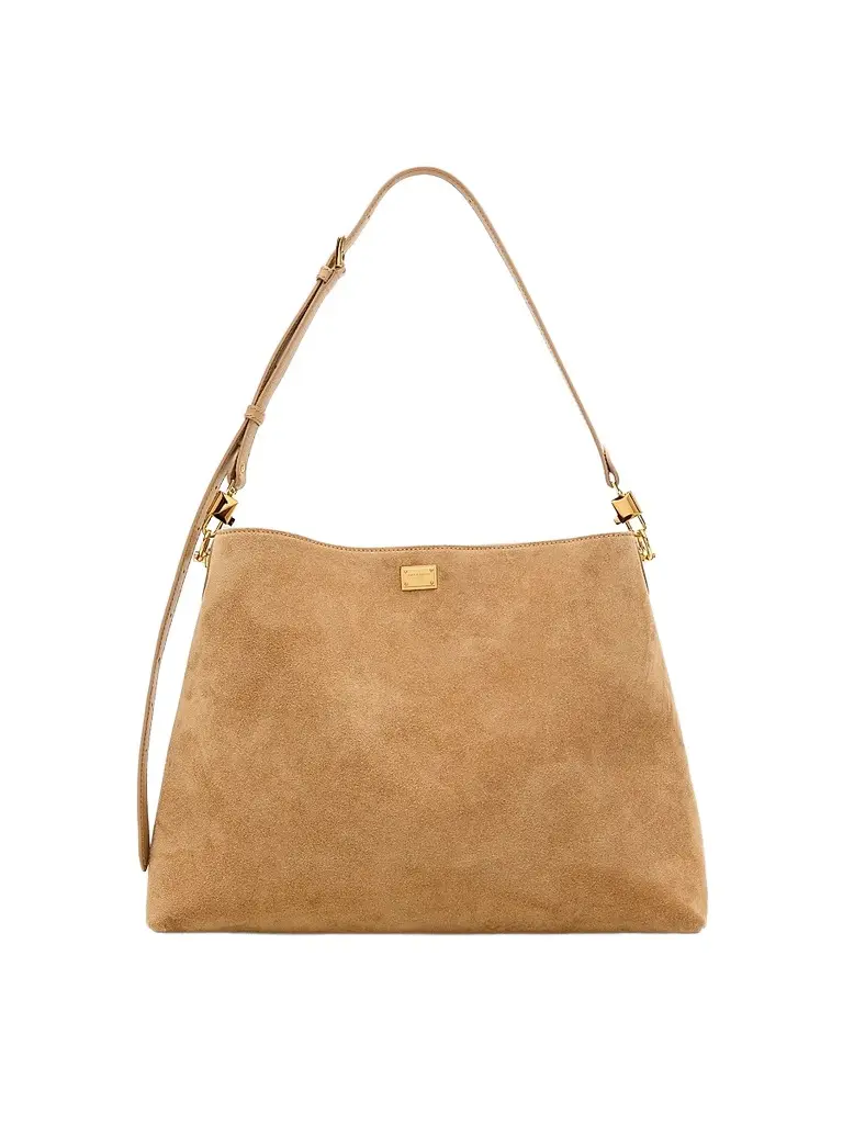 Dolce & Gabbana Women's Vittoria Suede Shoulder Bag - Tortora And Ecru | Image 1 Dolce & Gabbana Women's Vittoria Suede Shoulder Bag - Tortora And Ecru | Image 1