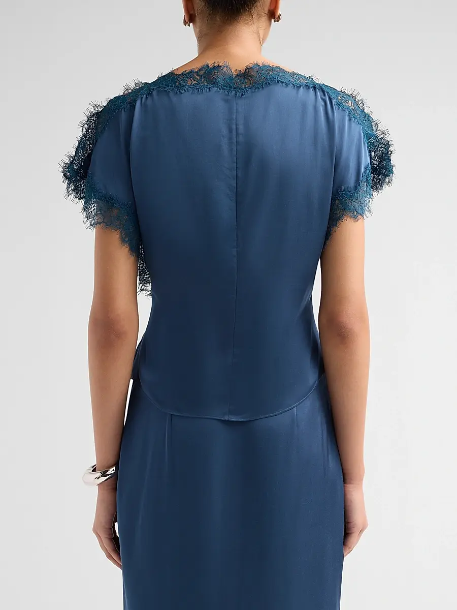 A.L.C. A. L.C. Women's Luna Lace-Trim Satin Top | Thumbnail 3 A.L.C. A. L.C. Women's Luna Lace-Trim Satin Top | Thumbnail 3