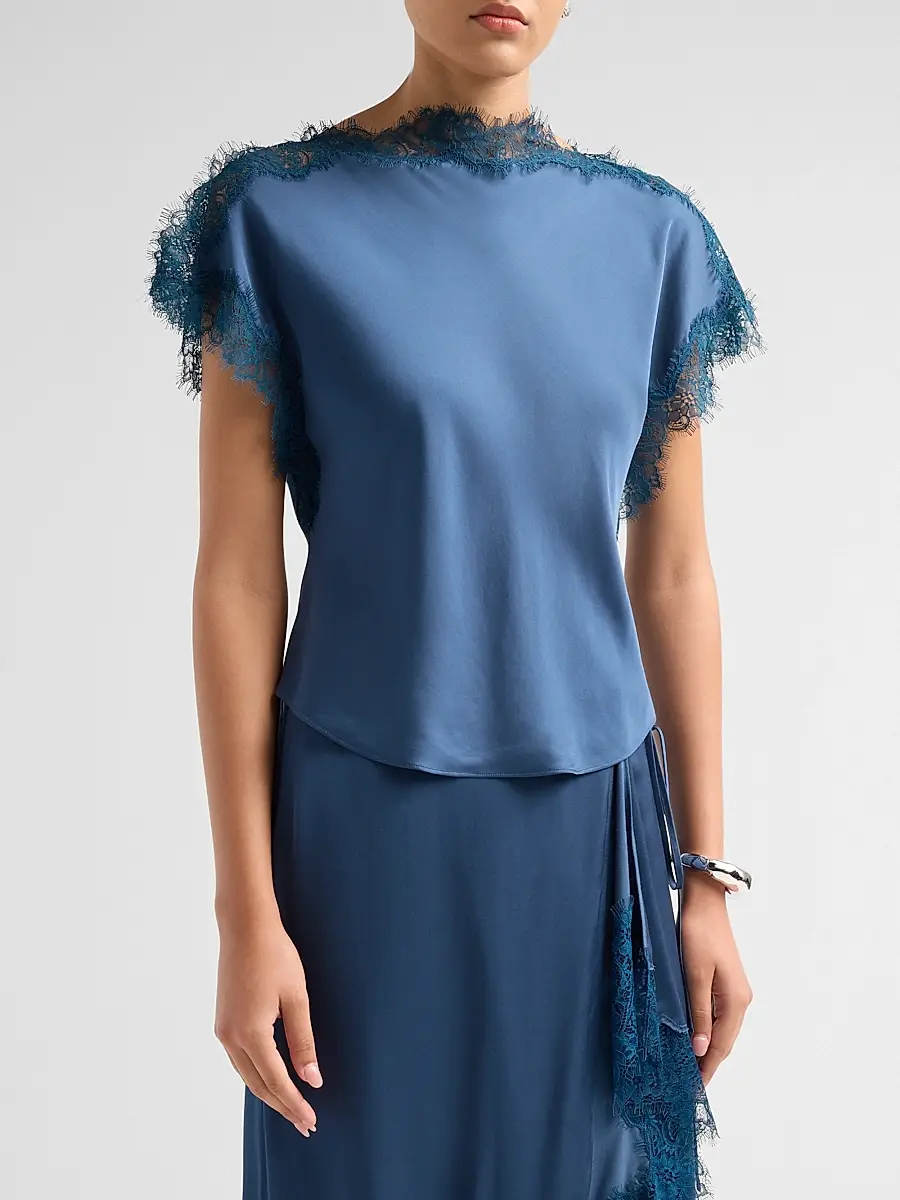A.L.C. A. L.C. Women's Luna Lace-Trim Satin Top | Thumbnail 4 A.L.C. A. L.C. Women's Luna Lace-Trim Satin Top | Thumbnail 4