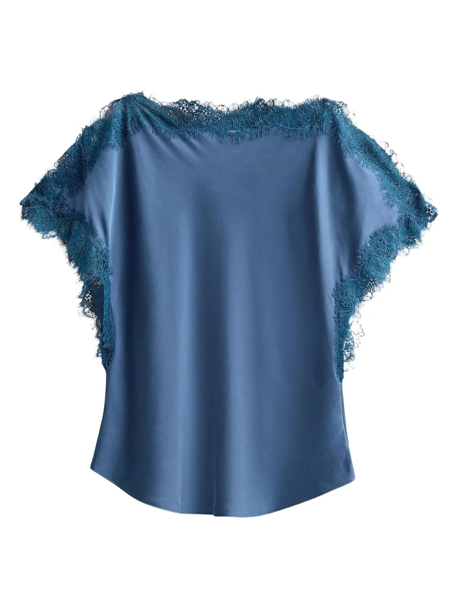 A. L.C. Women's Luna Lace-Trim Satin Top