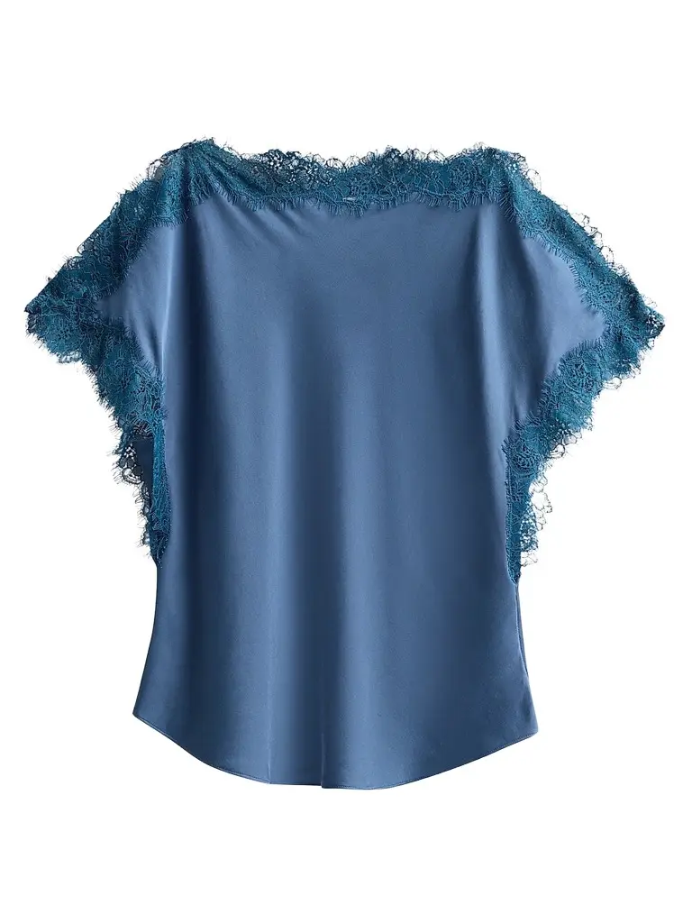 A.L.C. Women's Luna Lace-Trim Satin Top - Ash Blue - Size 14 | Image 1 A.L.C. Women's Luna Lace-Trim Satin Top - Ash Blue - Size 14 | Image 1