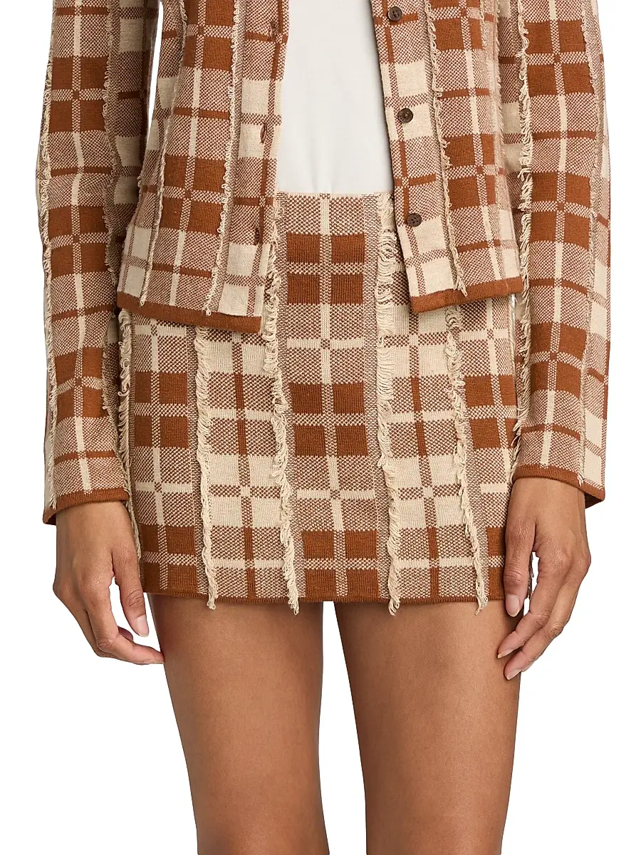 Guest In Residence Women's Fringe Plaid Silk-Linen Miniskirt | Thumbnail 3