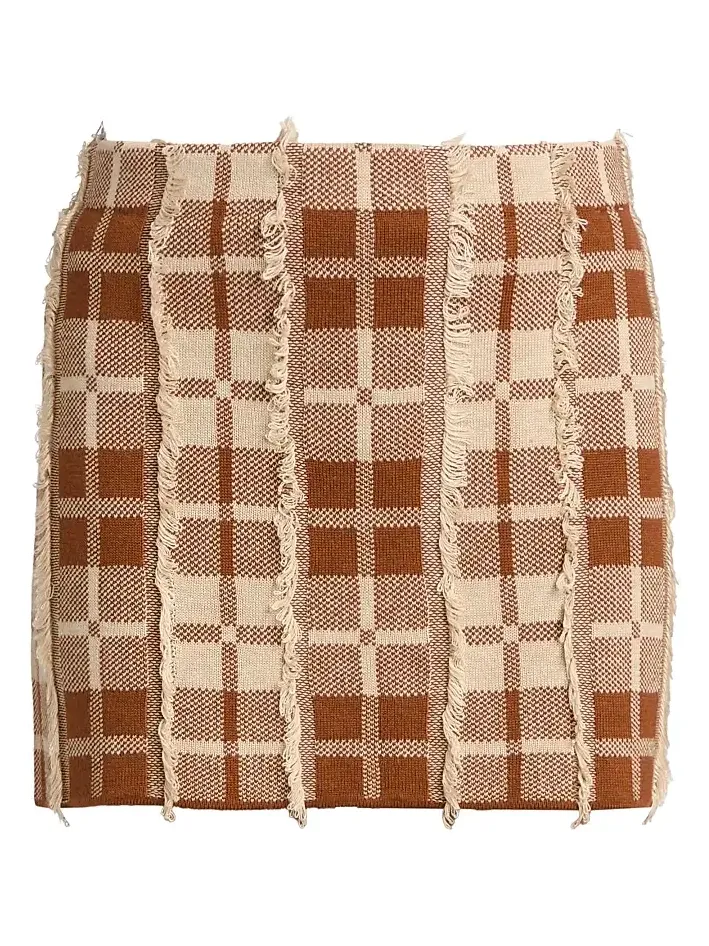 Women's Fringe Plaid Silk-Linen Miniskirt Women's Fringe Plaid Silk-Linen Miniskirt