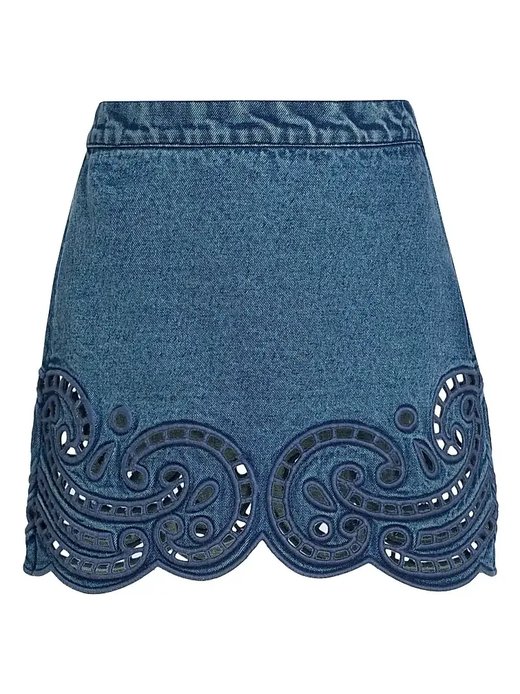 Ulla Johnson Women's The Cadiz Eyelet Cotton Denim A-Line Miniskirt
