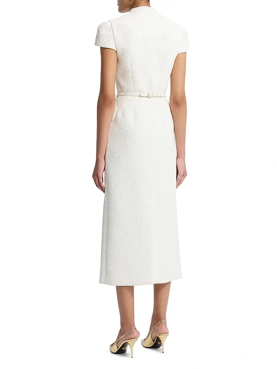 Oscar de la Renta Women's Slubby Tweed Belted Column Day Dress | Thumbnail 5