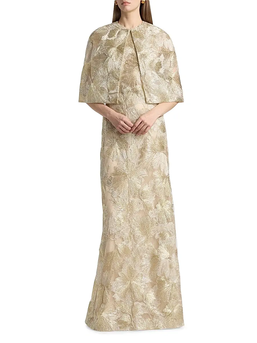 Reem Acra Women's Raffia Metallic Sleeveless A-Line Gown | Thumbnail 2 Reem Acra Women's Raffia Metallic Sleeveless A-Line Gown | Thumbnail 2