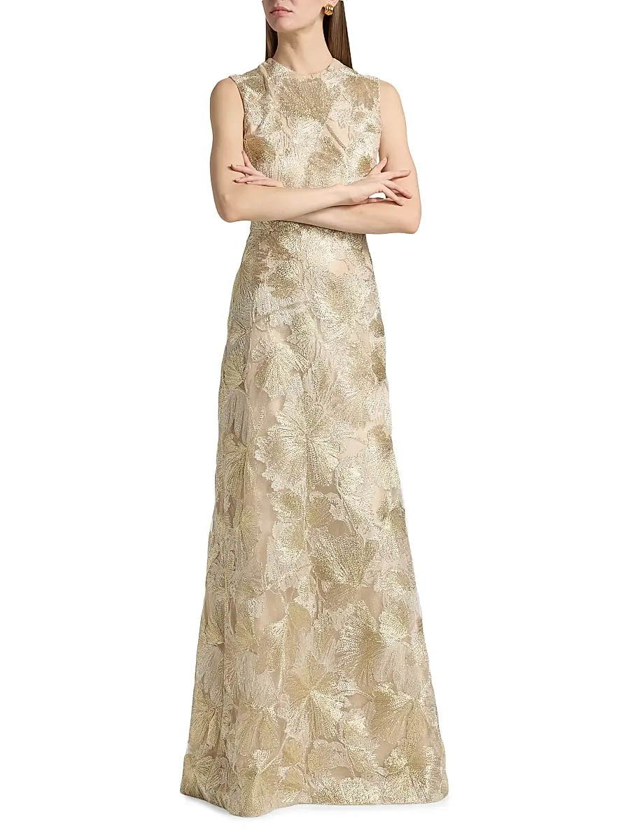 Reem Acra Women's Raffia Metallic Sleeveless A-Line Gown | Thumbnail 3 Reem Acra Women's Raffia Metallic Sleeveless A-Line Gown | Thumbnail 3