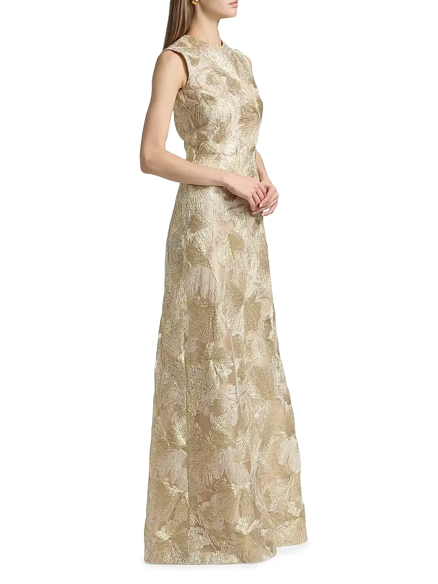 Reem Acra Women's Raffia Metallic Sleeveless A-Line Gown | Thumbnail 4 Reem Acra Women's Raffia Metallic Sleeveless A-Line Gown | Thumbnail 4