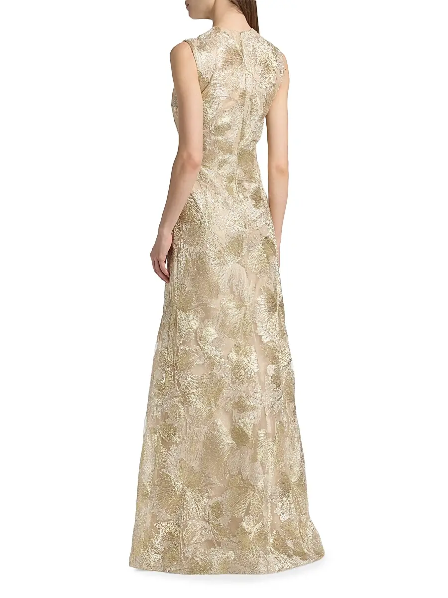 Reem Acra Women's Raffia Metallic Sleeveless A-Line Gown | Thumbnail 5 Reem Acra Women's Raffia Metallic Sleeveless A-Line Gown | Thumbnail 5