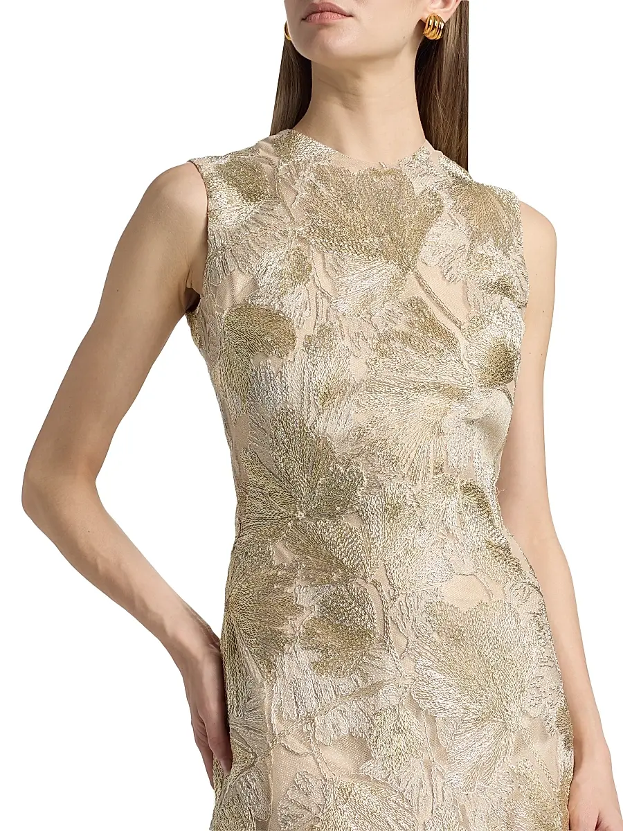 Reem Acra Women's Raffia Metallic Sleeveless A-Line Gown | Thumbnail 6 Reem Acra Women's Raffia Metallic Sleeveless A-Line Gown | Thumbnail 6