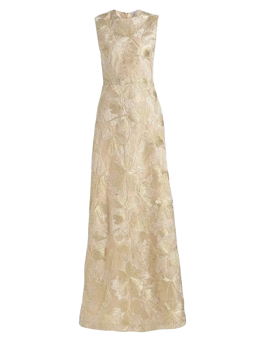 Reem Acra Women's Raffia Metallic Sleeveless A-Line Gown - Beige Gold - Size 10 | Image 1 Reem Acra Women's Raffia Metallic Sleeveless A-Line Gown - Beige Gold - Size 10 | Image 1