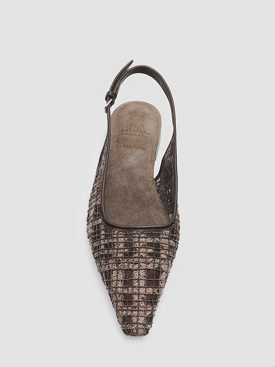 Brunello Cucinelli Women's Monili-Embroidered Check Flats | Thumbnail 3