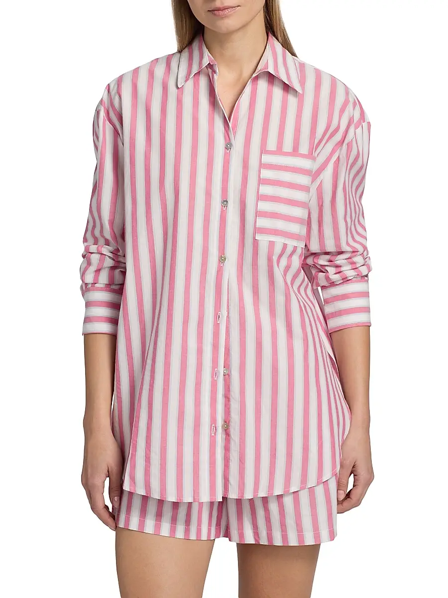 Papinelle Women's Striped Cotton Shirting Boxer Pajamas | Thumbnail 3