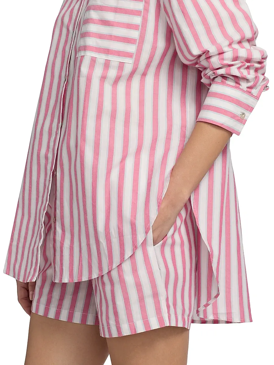 Papinelle Women's Striped Cotton Shirting Boxer Pajamas | Thumbnail 6
